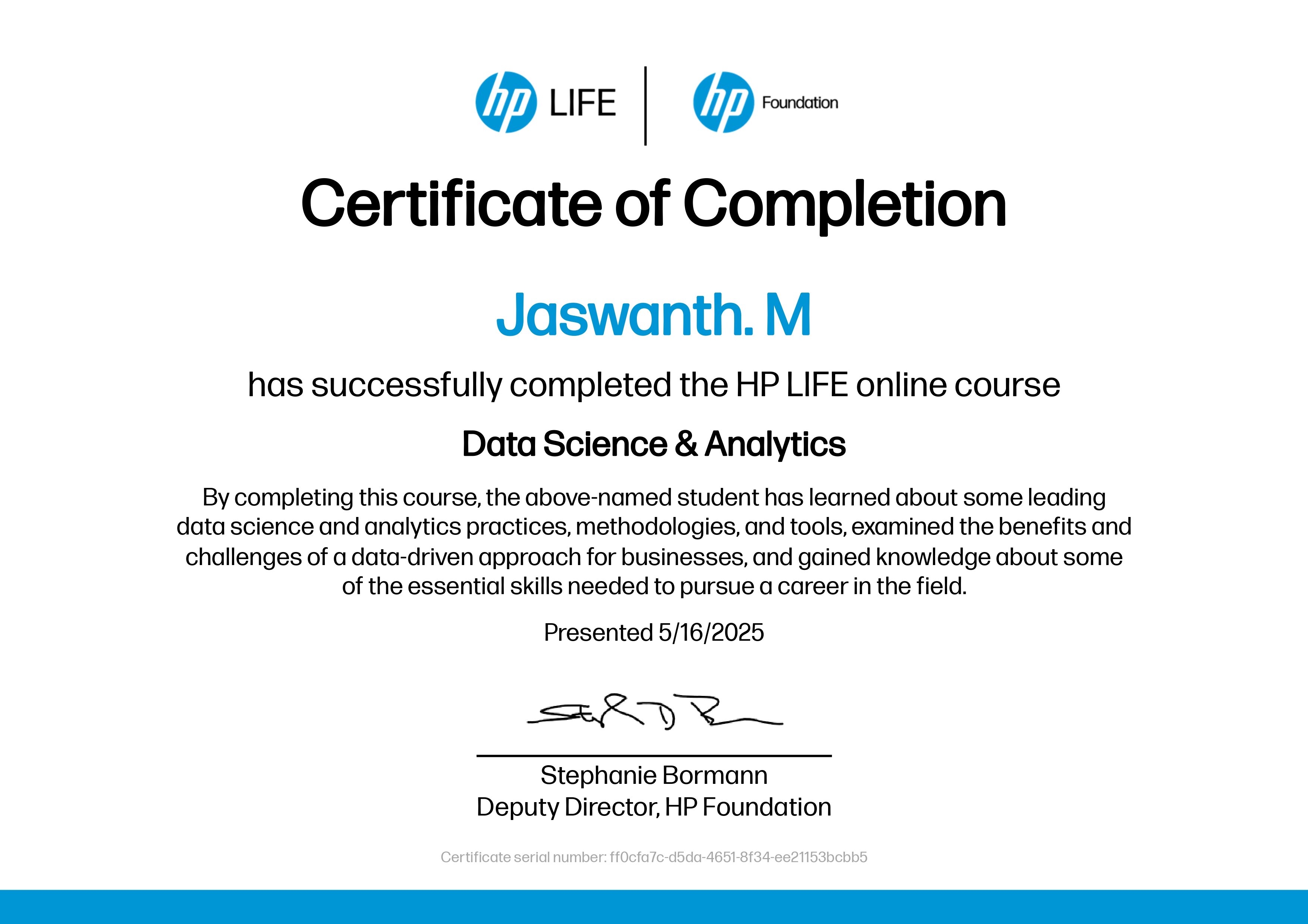 HP Life Certificate